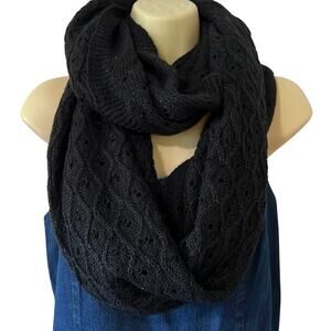 Black Infinity Scarf Acrylic Blend Sweater Knit Warm Cozy Soft
